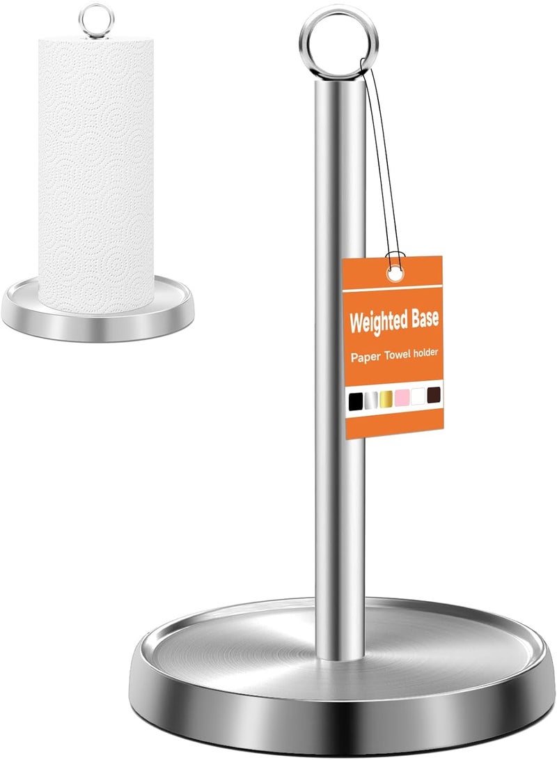 PAROTO Paper Towel Holder Countertop, Stainless Steel, Weighted Base, Paper Towel Stand Holder for Kitchen Bathroom Farmhouse Essentials Decor Accessories, Silver - Image 1
